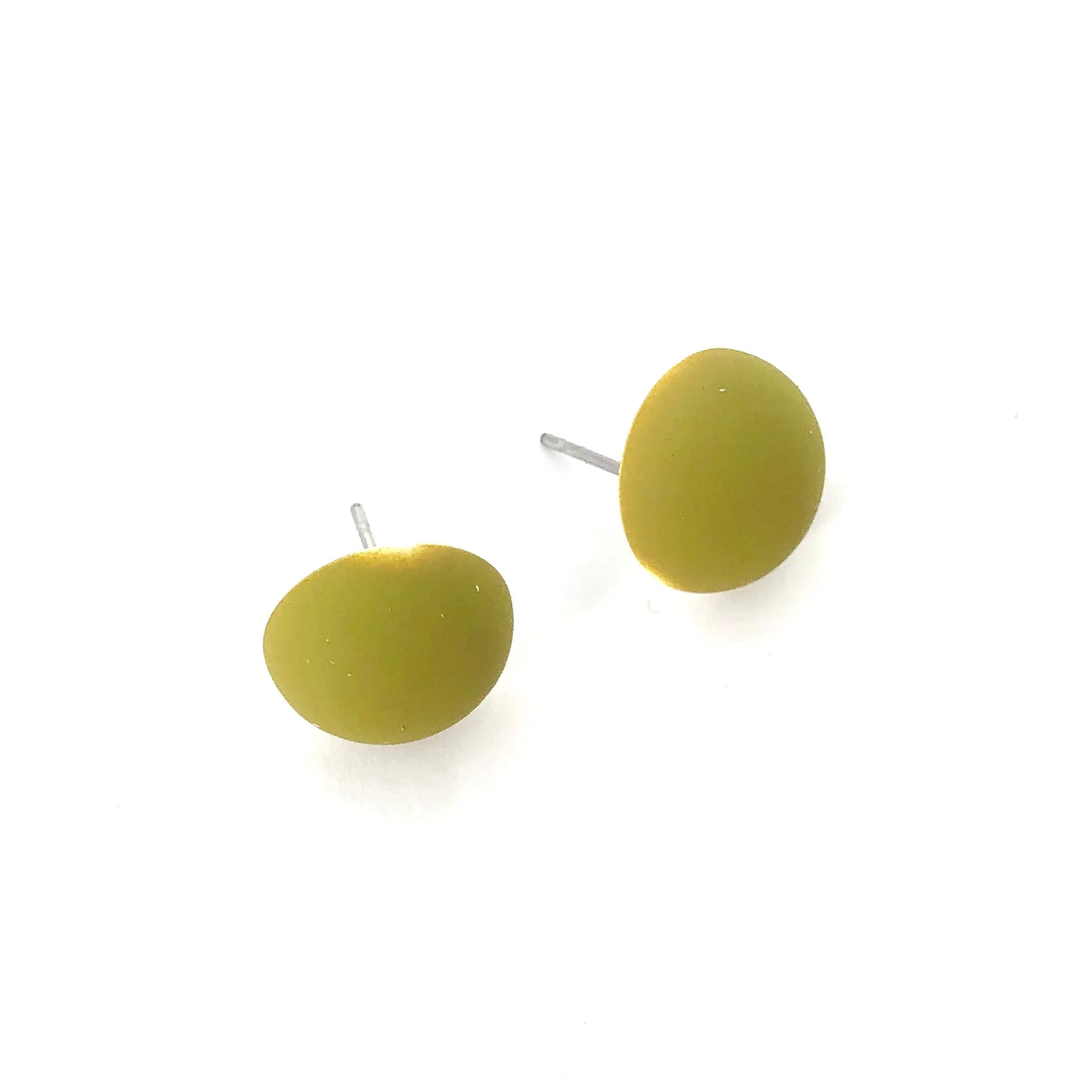 Chartreuse Velvet Retro Button Stud Earrings