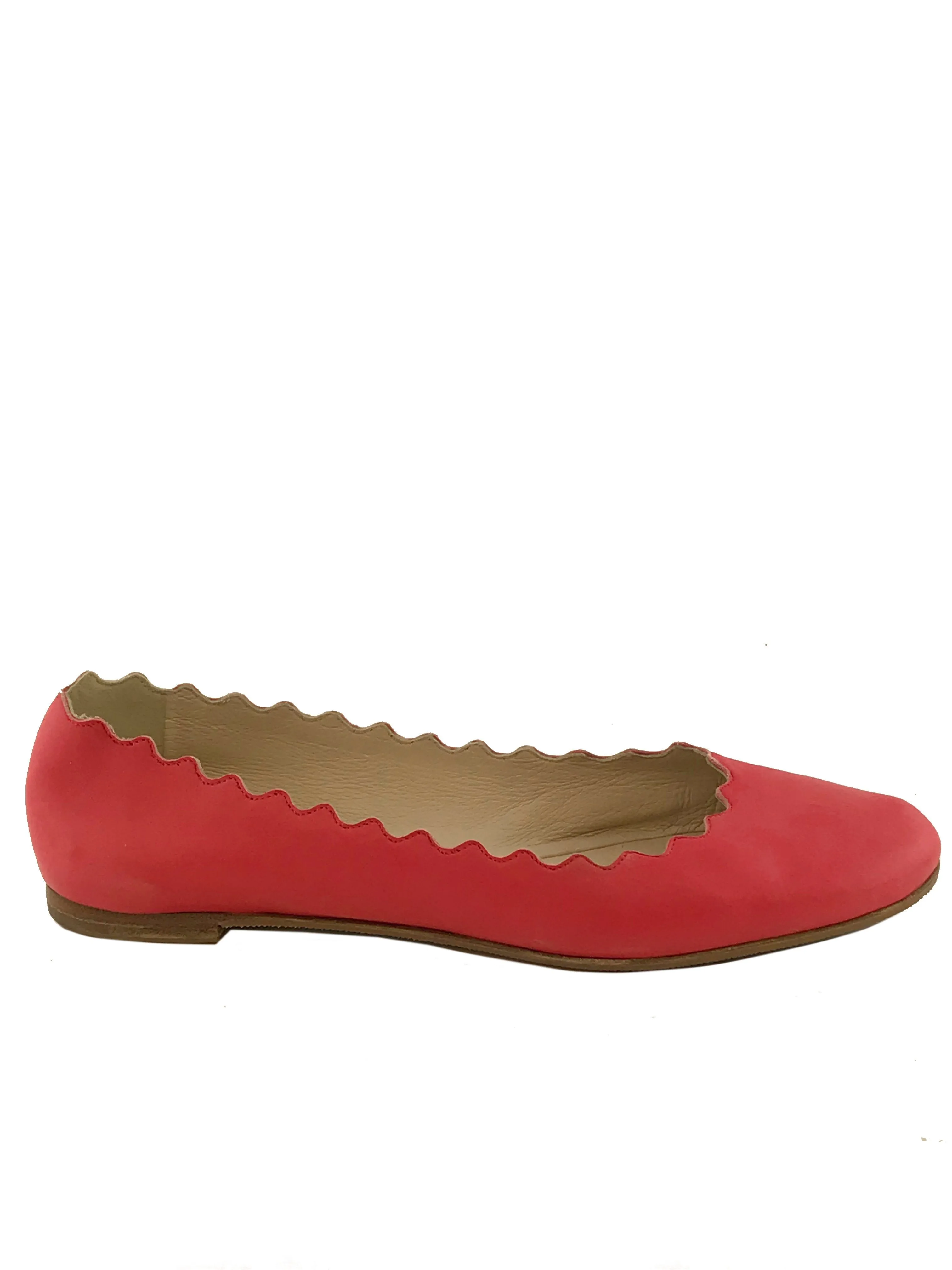 Chloe Lauren Scalloped Leather Ballet Flats Size 7.5