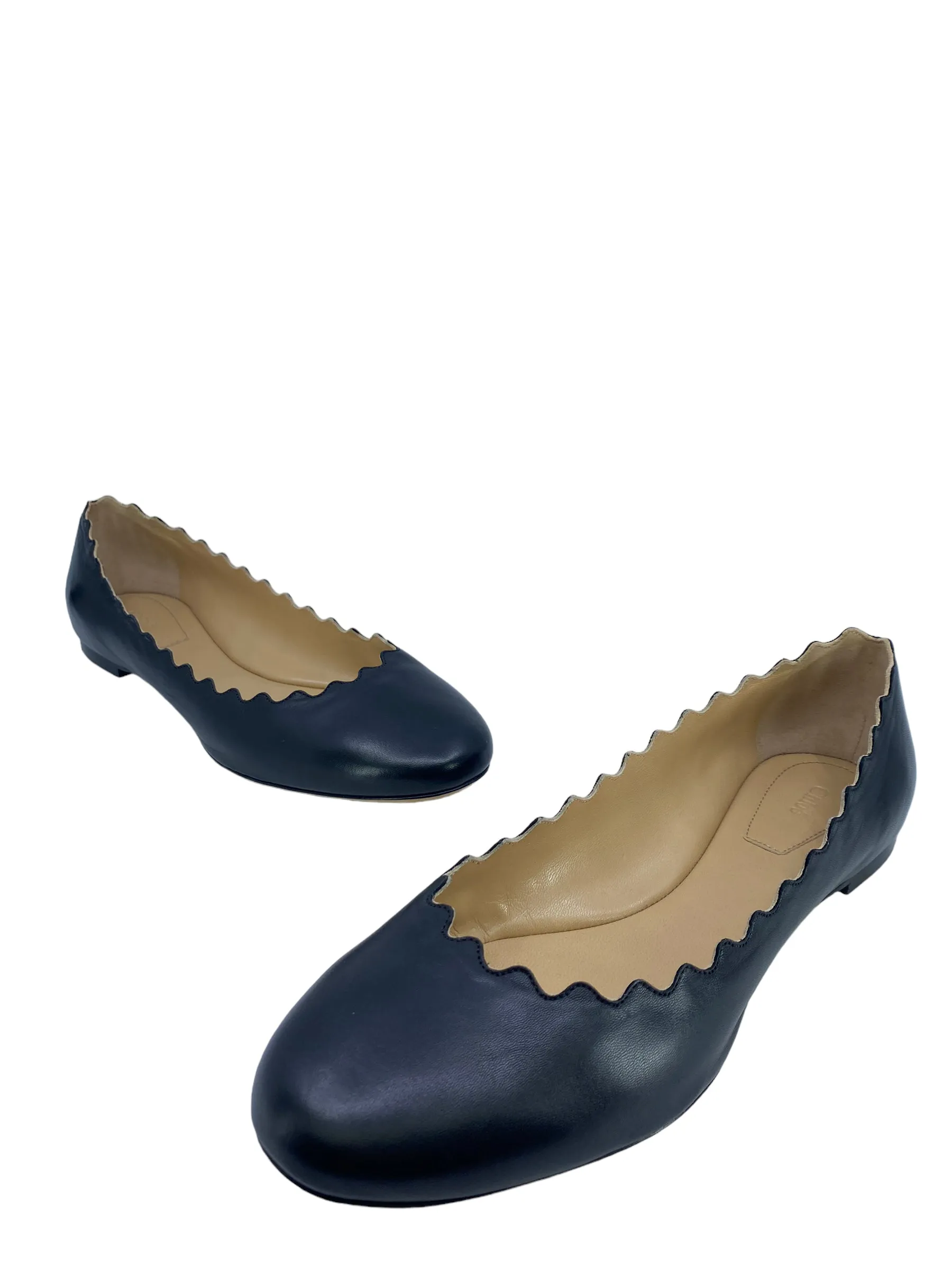 Chloe Lauren Scalloped Leather Ballet Flats Size IT 38.5