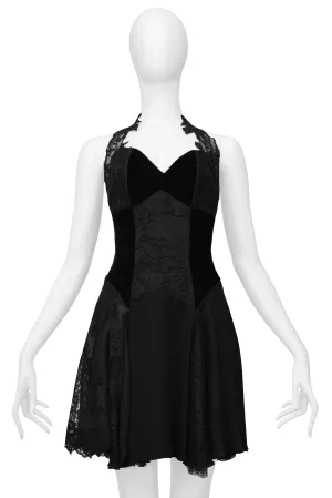 CHRISTIAN LACROIX BLACK LACE & VELVET MINI DRESS 1994