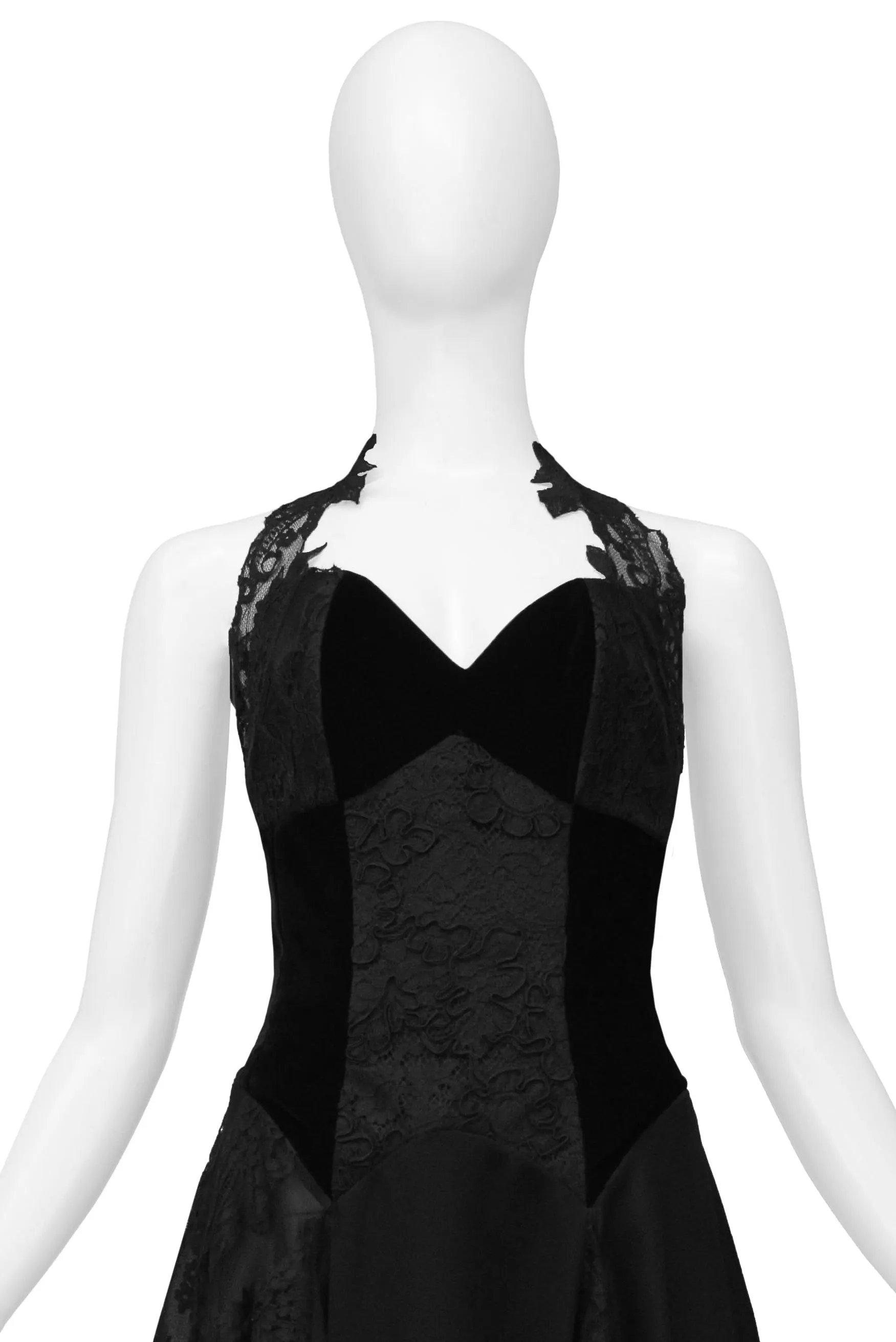 CHRISTIAN LACROIX BLACK LACE & VELVET MINI DRESS 1994