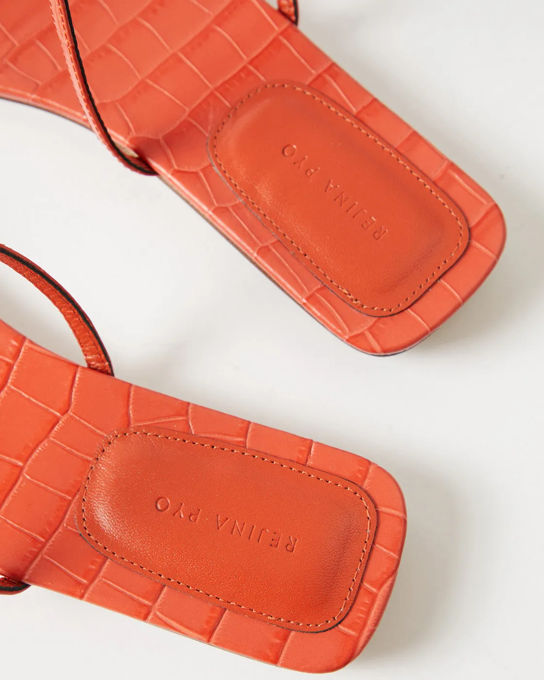 Clara Sandals Leather Emboss Croc Orange