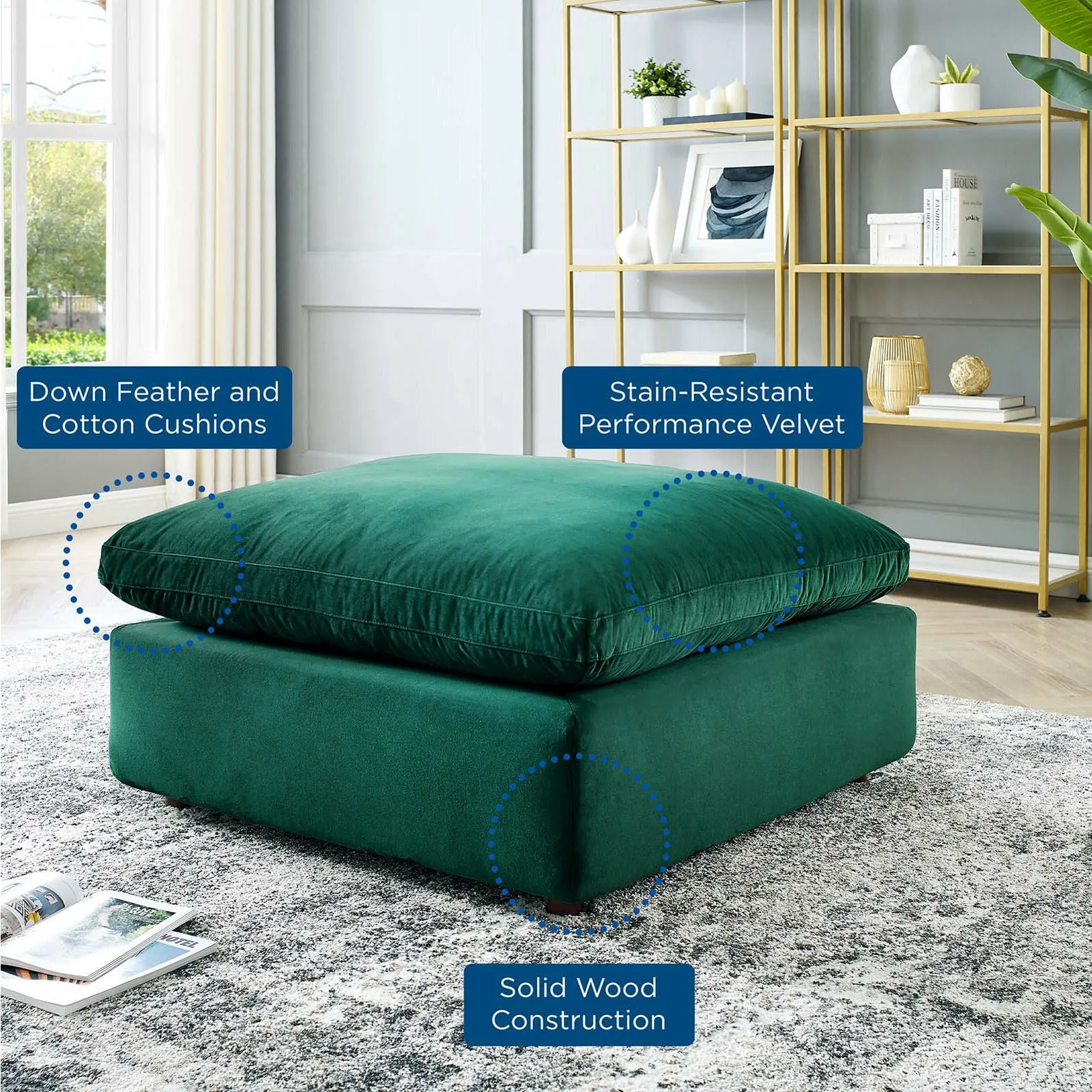 Commix Down Filled Overstuffed Performance Velvet Ottoman