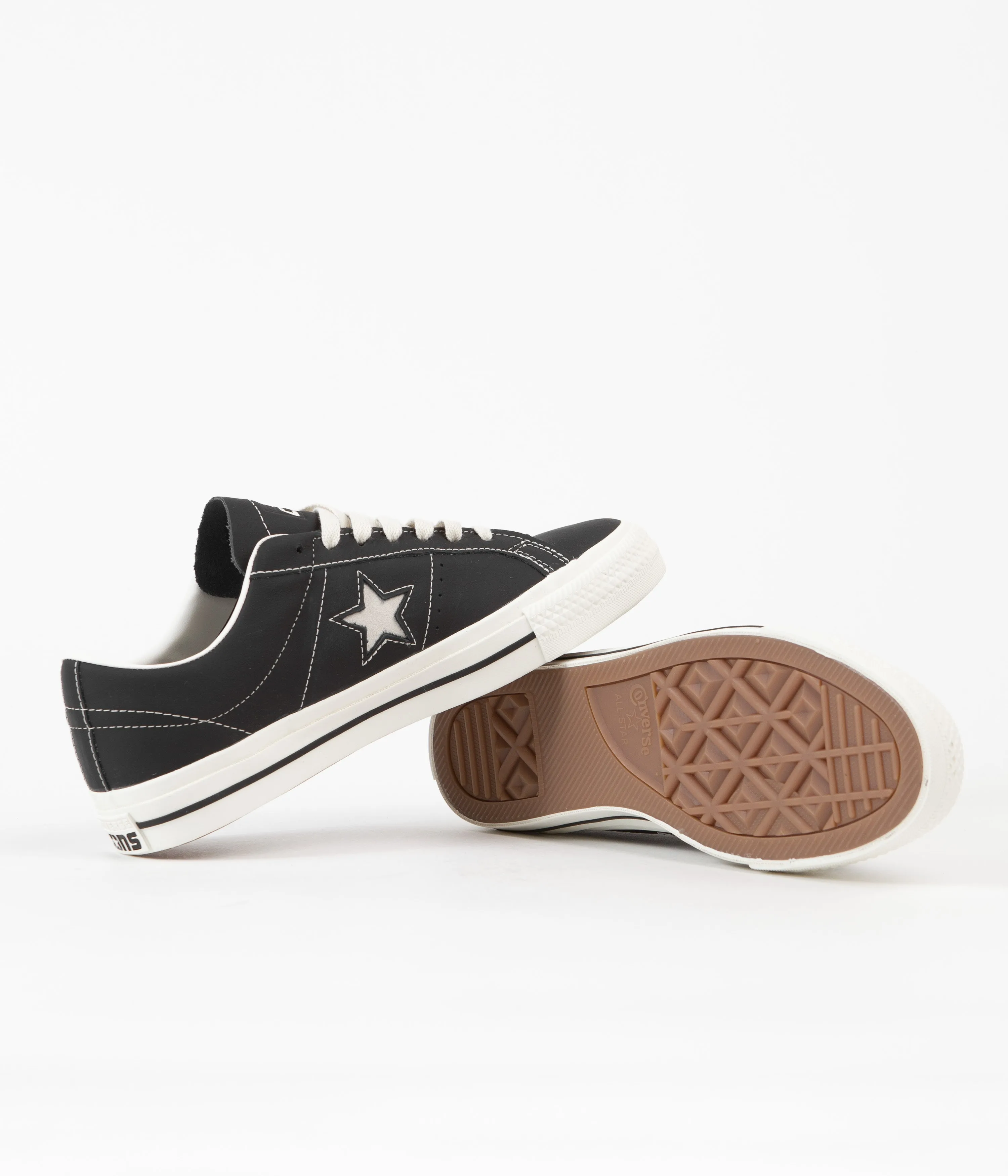 Converse One Star Pro Ox Leather Shoes - Black / Black / Egret