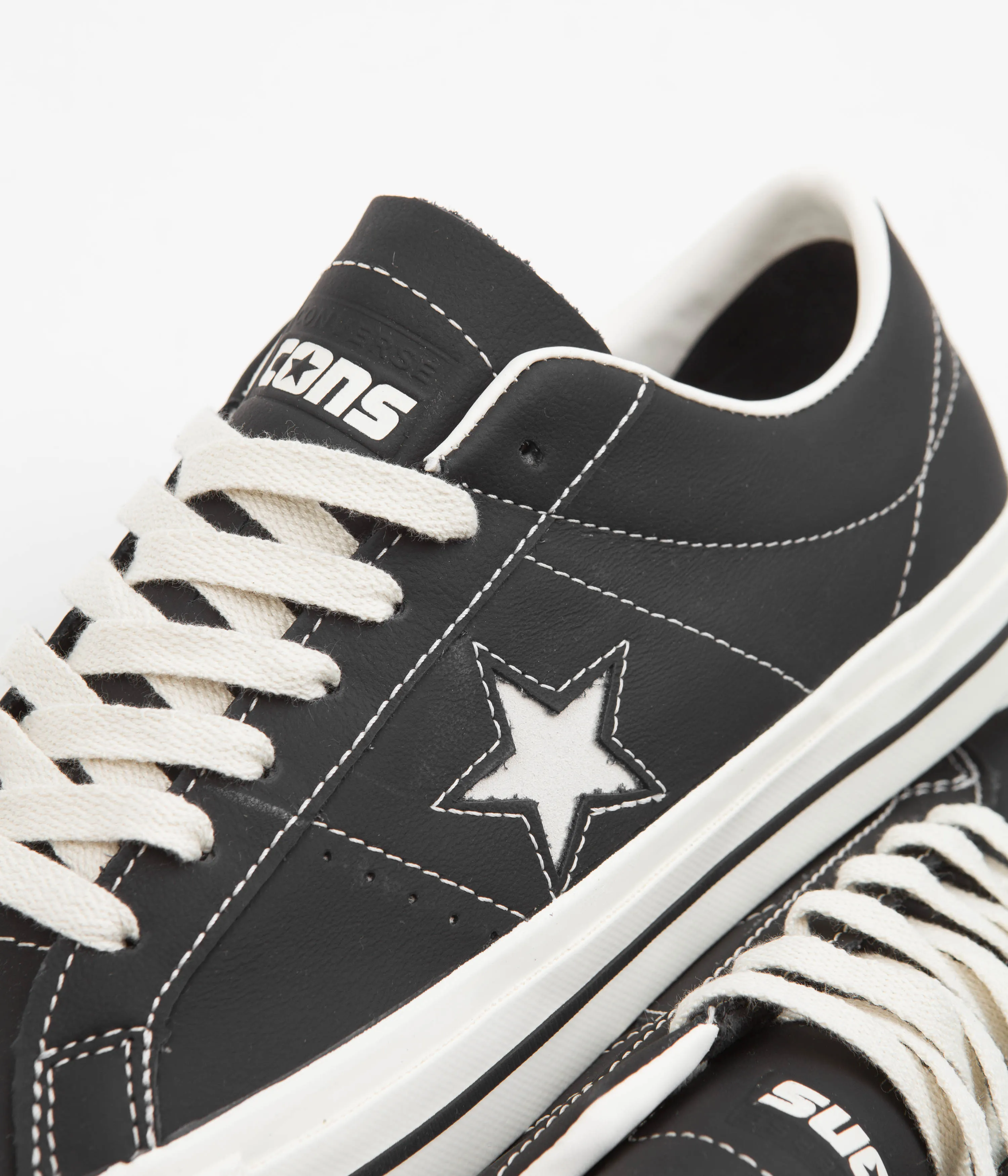 Converse One Star Pro Ox Leather Shoes - Black / Black / Egret