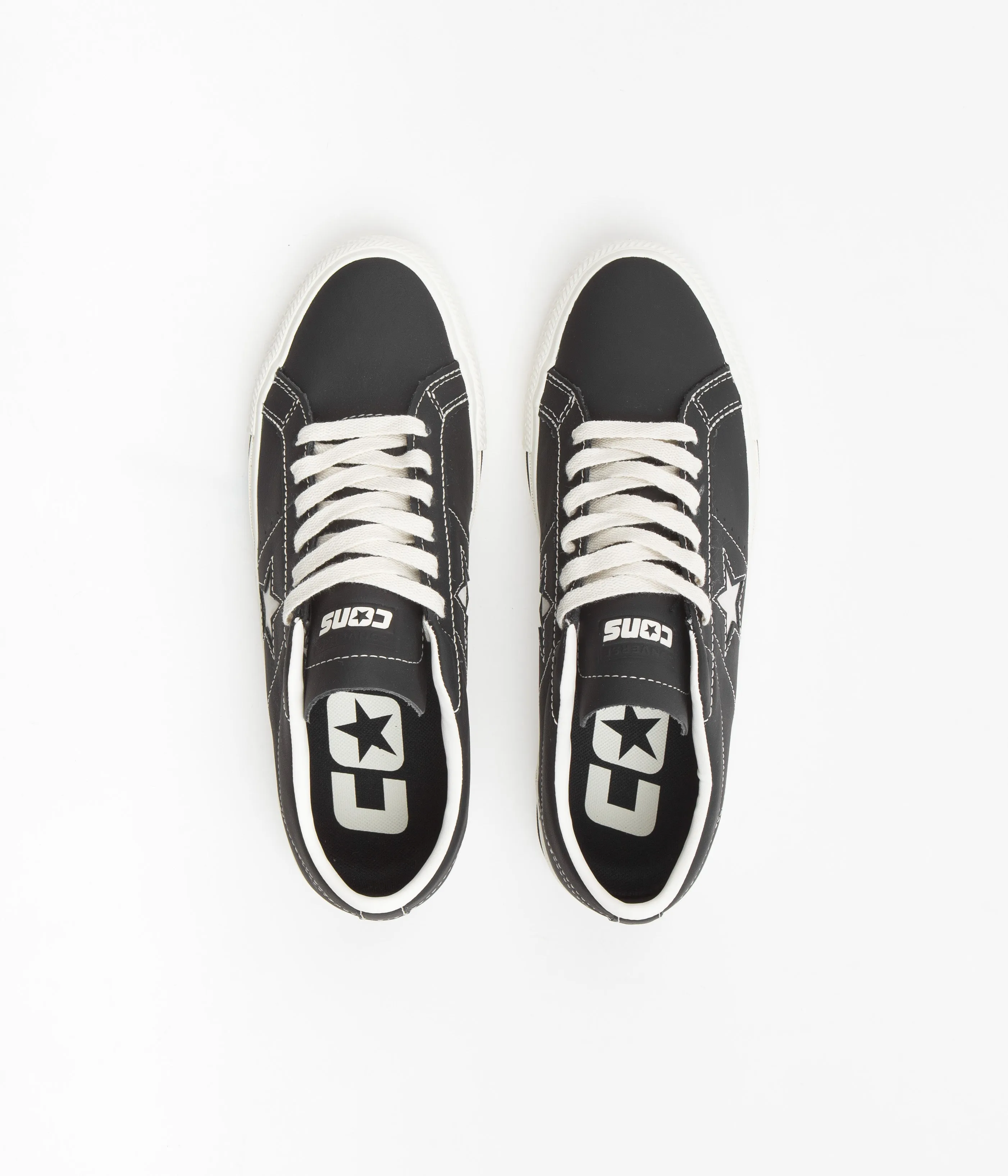 Converse One Star Pro Ox Leather Shoes - Black / Black / Egret