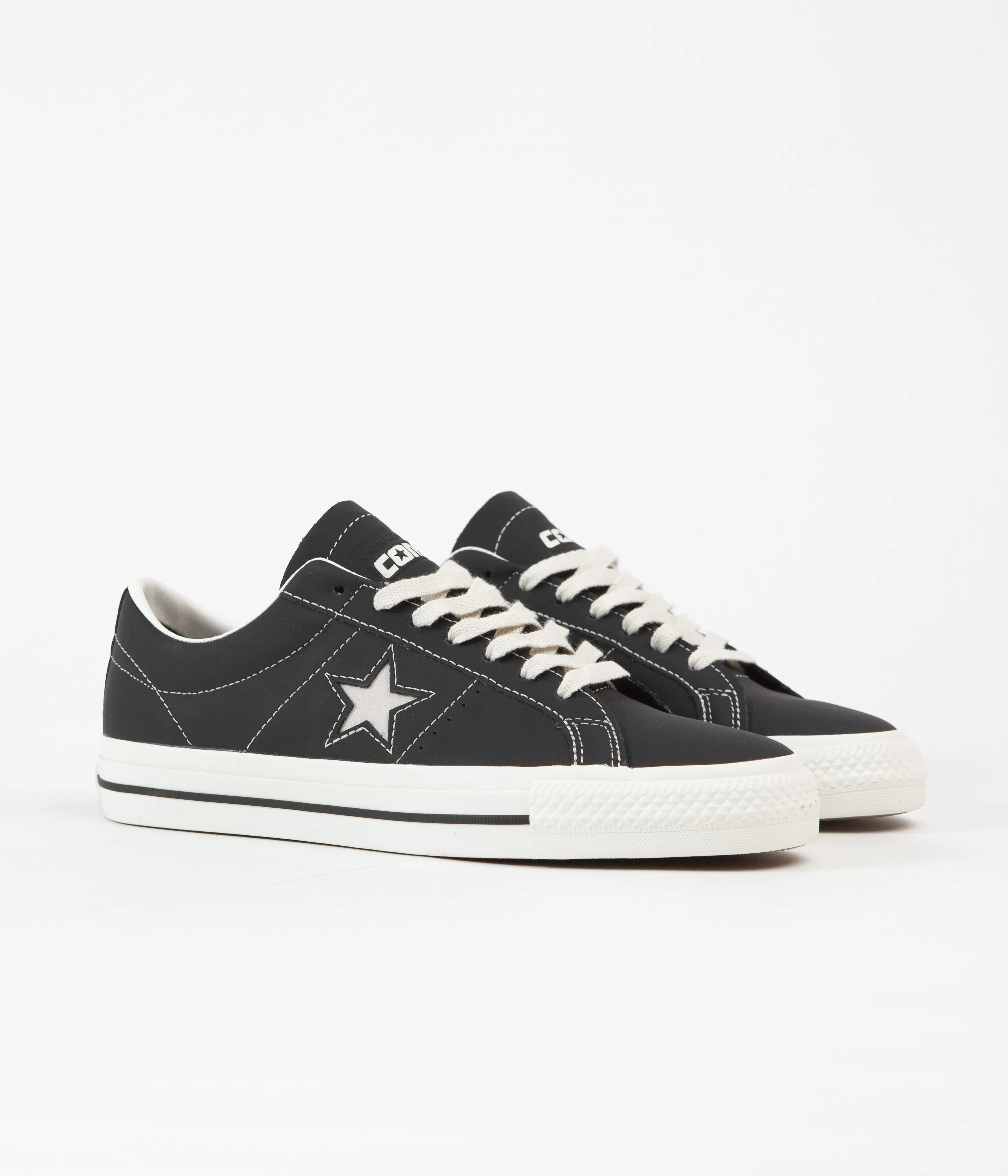 Converse One Star Pro Ox Leather Shoes - Black / Black / Egret