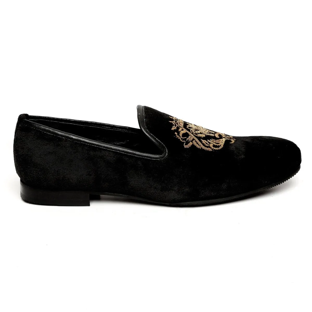 Copper Gold Lion Zardosi Black Velvet Slip-On by Brune & Bareskin