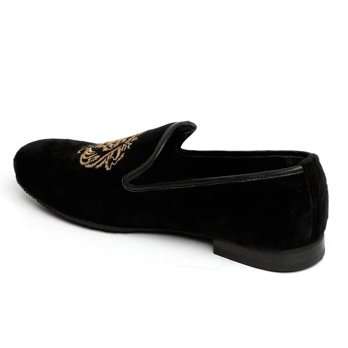 Copper Gold Lion Zardosi Black Velvet Slip-On by Brune & Bareskin