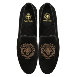 Copper Gold Lion Zardosi Black Velvet Slip-On by Brune & Bareskin