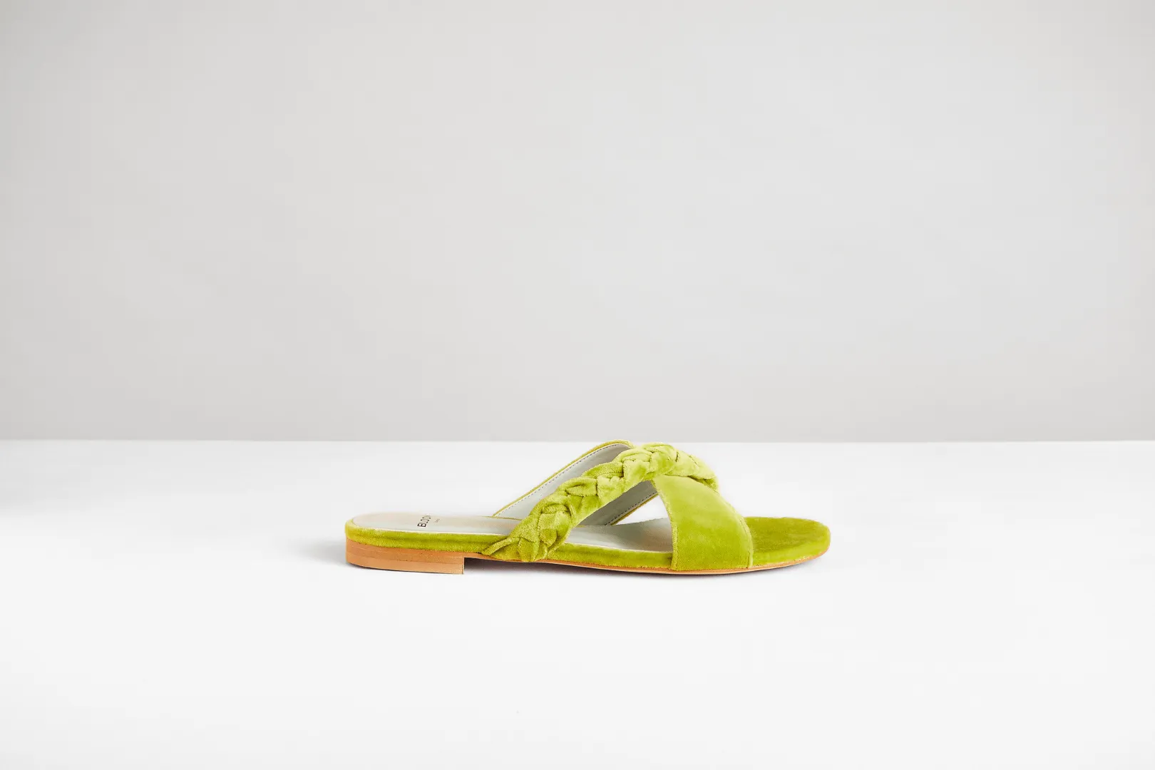 Cotton Velvet Vegan Braided Cross Strap Slider Sandals | Acido Green