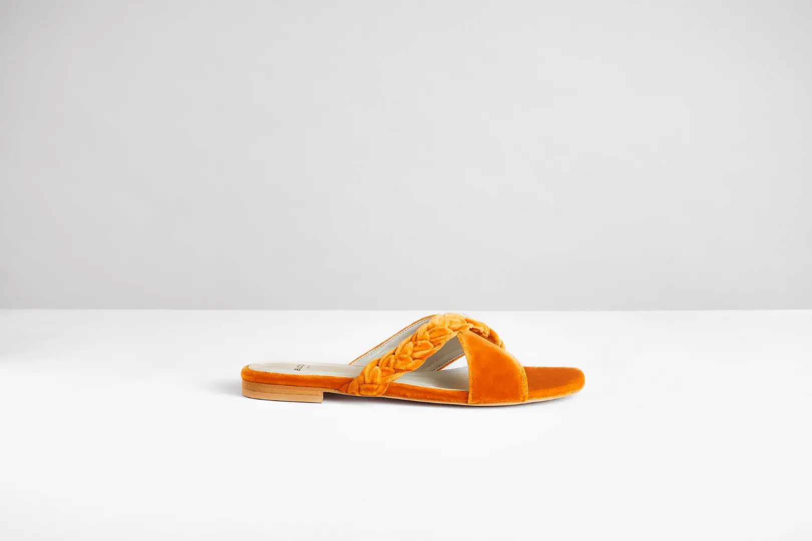 Cotton Velvet Vegan Braided Cross Strap Slider Sandals | Pumpkin Orange