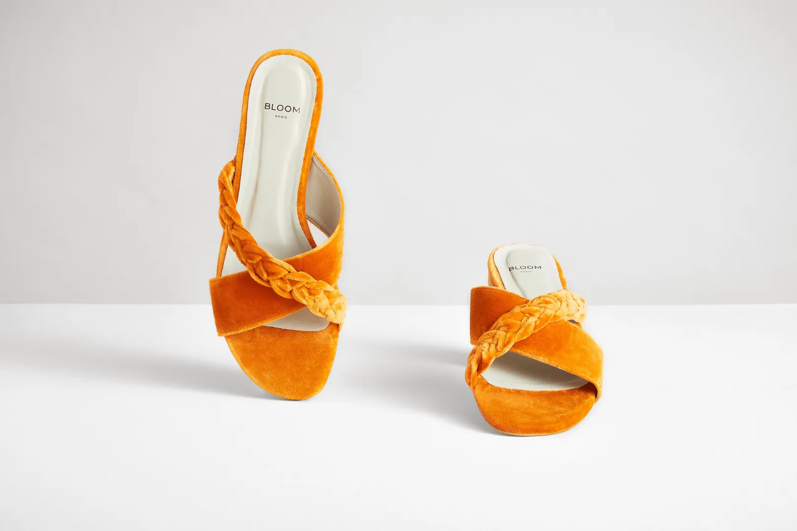 Cotton Velvet Vegan Braided Cross Strap Slider Sandals | Pumpkin Orange