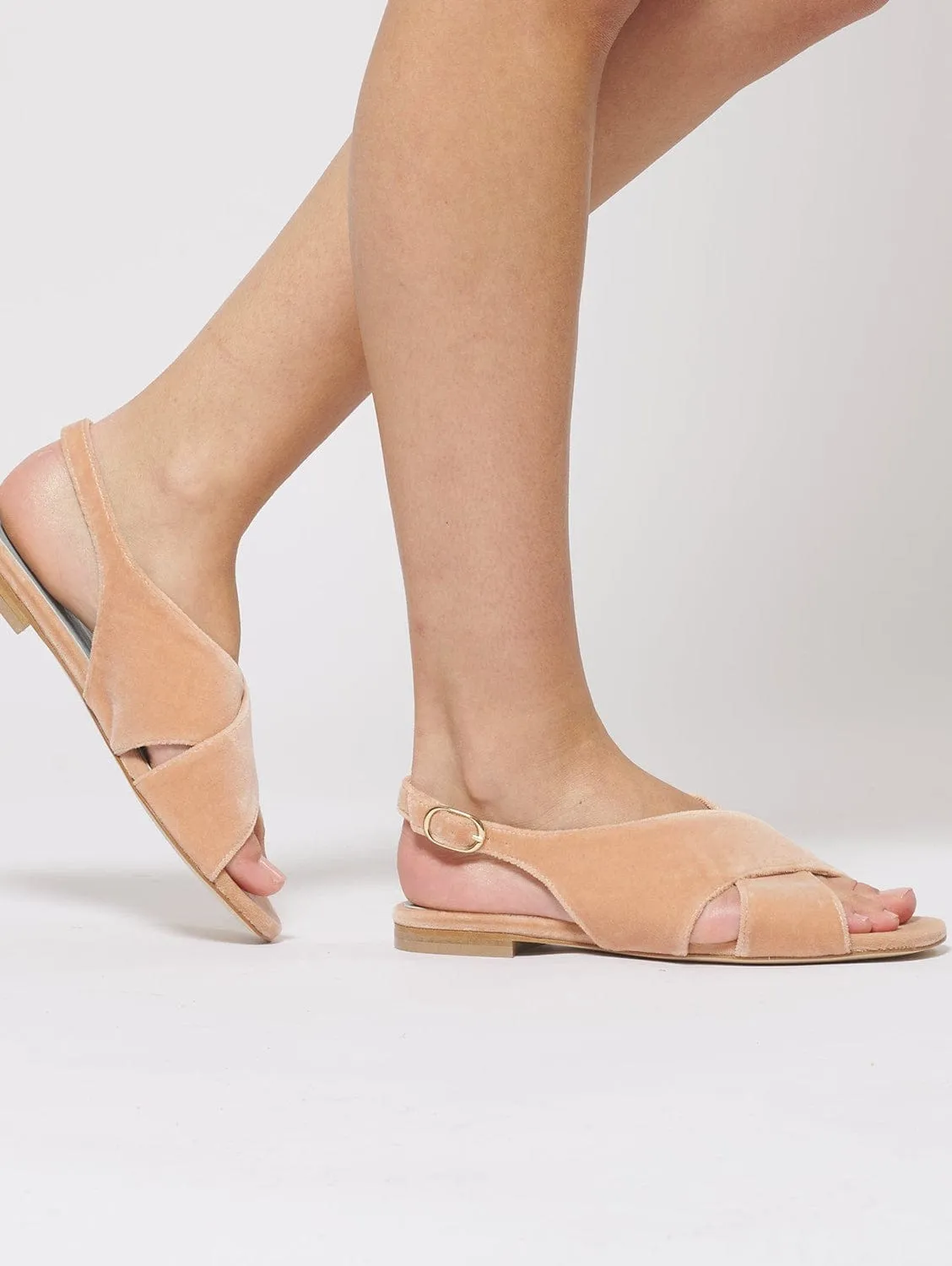 Cotton Velvet Vegan Crossover Slingback Sandals | Blush Pink