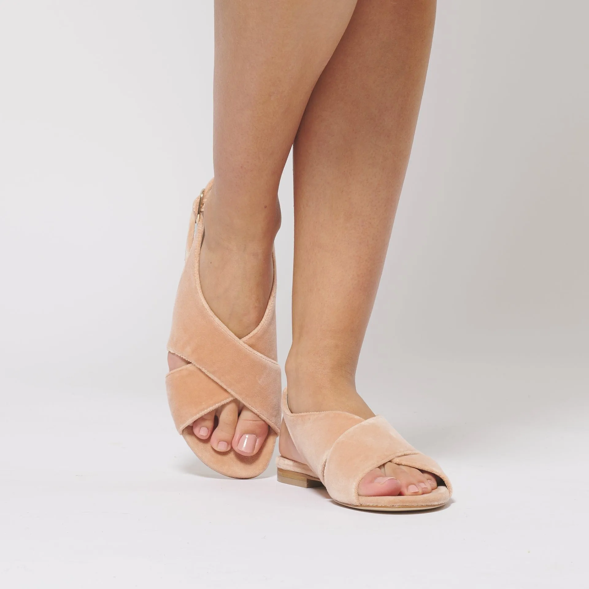 Cotton Velvet Vegan Crossover Slingback Sandals | Blush Pink