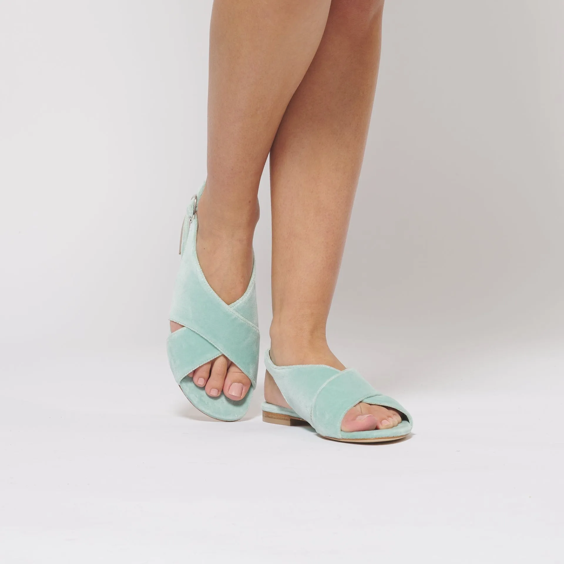 Cotton Velvet Vegan Crossover Slingback Sandals | Giada Blue