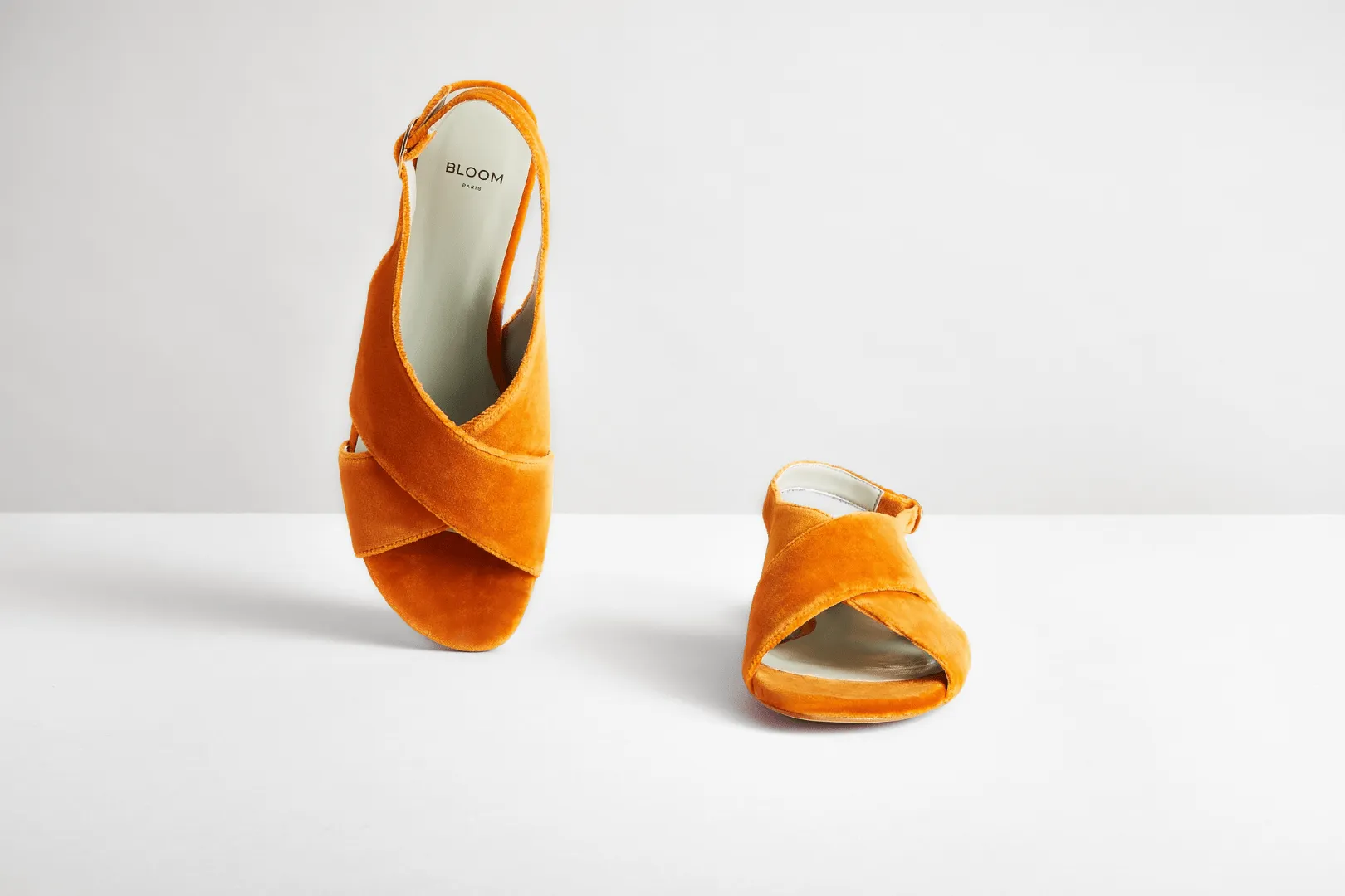 Cotton Velvet Vegan Crossover Slingback Sandals | Pumpkin Orange