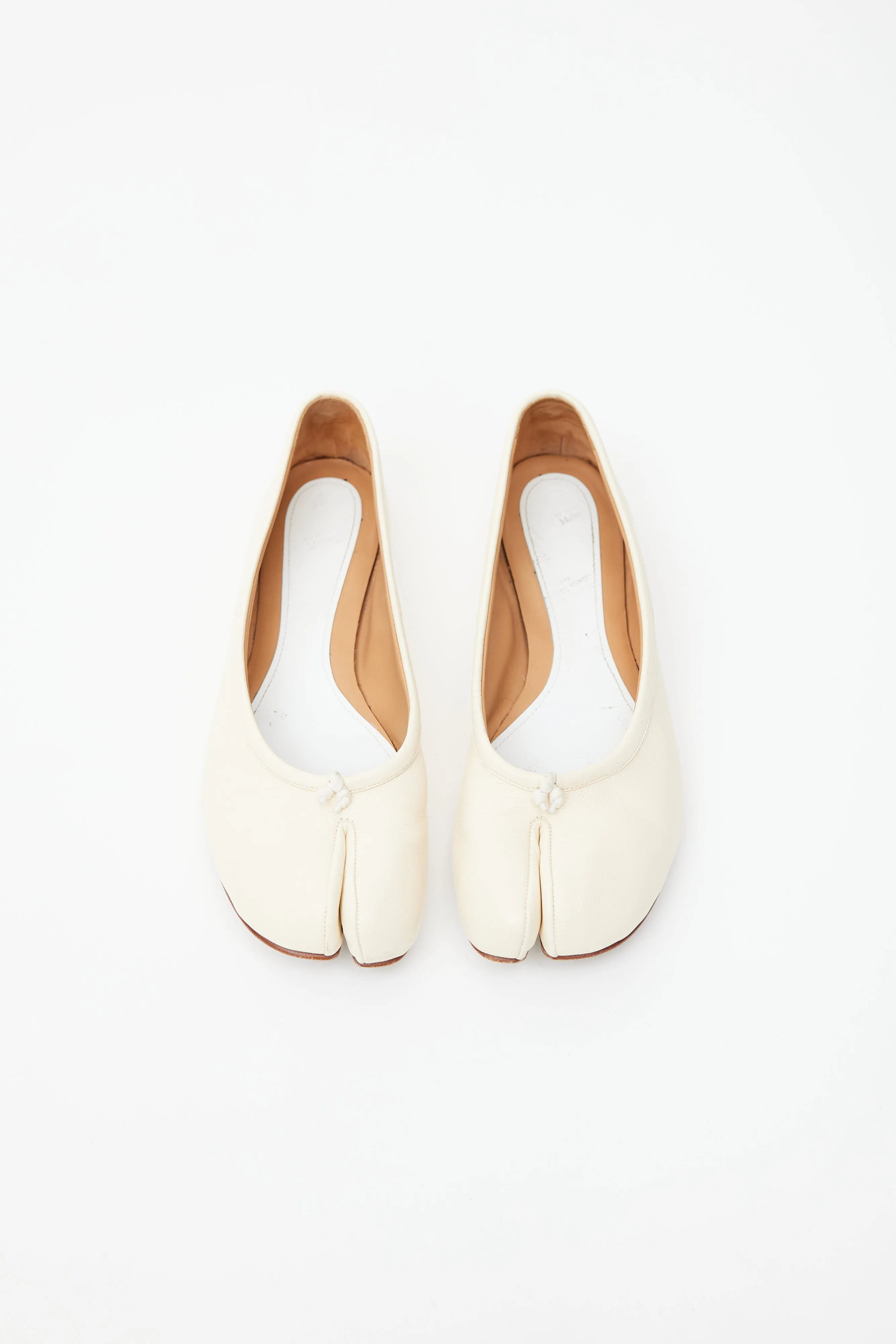 Cream Leather Tabi Ballet Flat