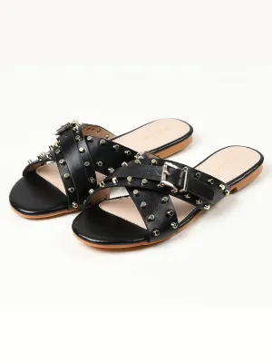 Crisscross Studded Flats - Black