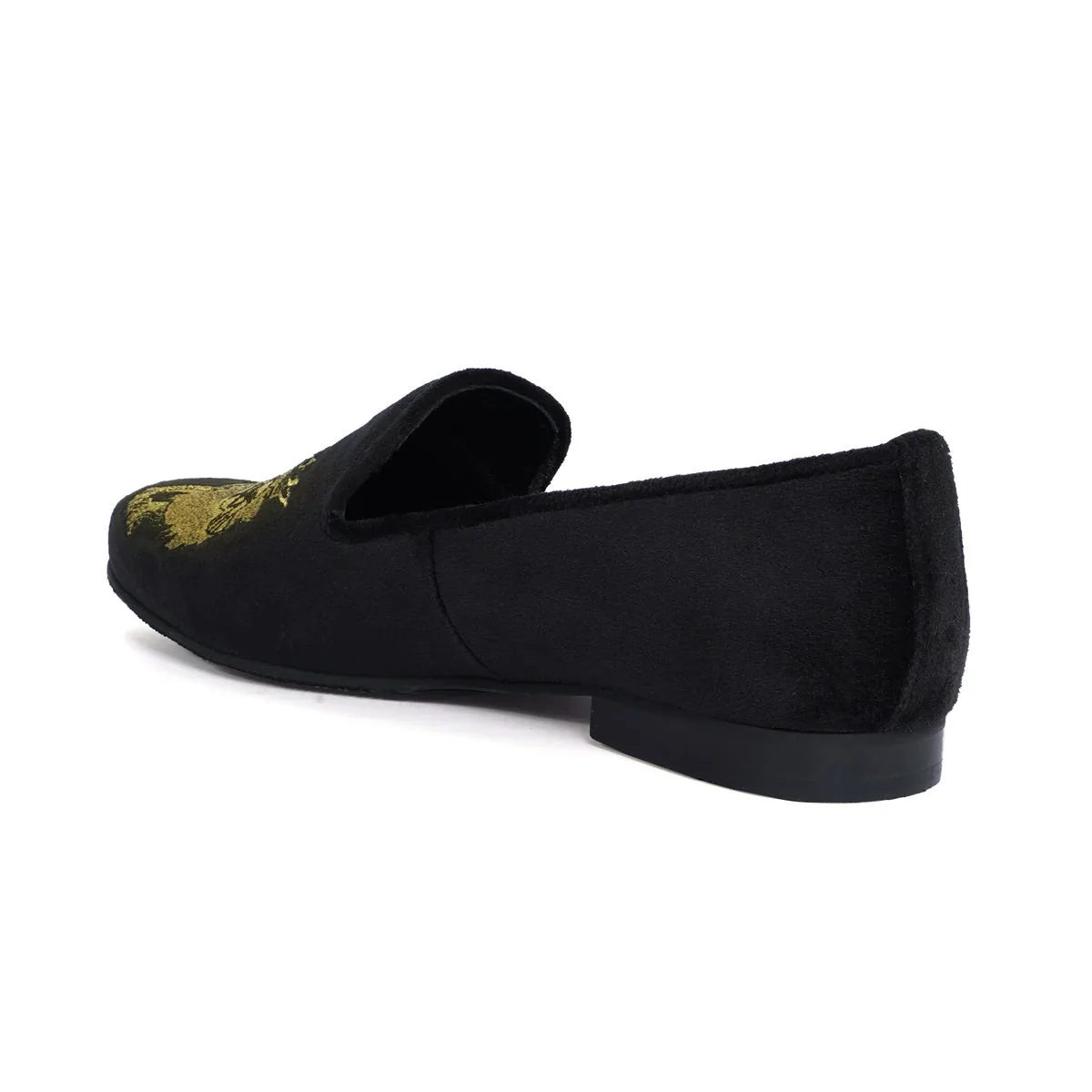 Custom Made Embroidered Lion Black velvet Slip-On Shoes for Men