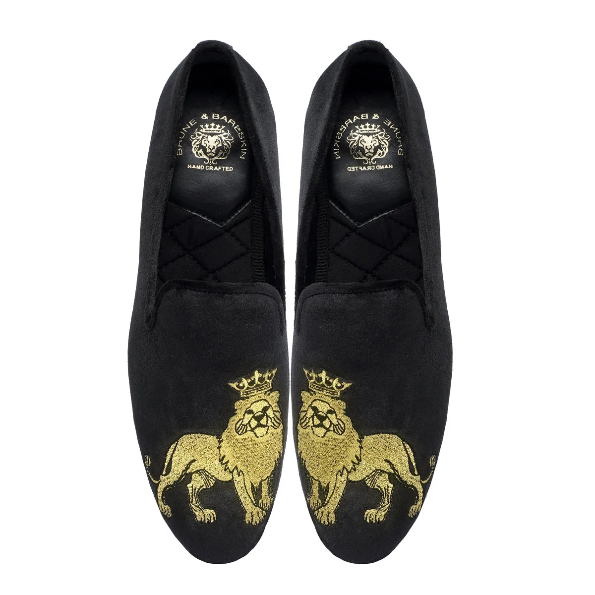 Custom Made Embroidered Lion Black velvet Slip-On Shoes for Men