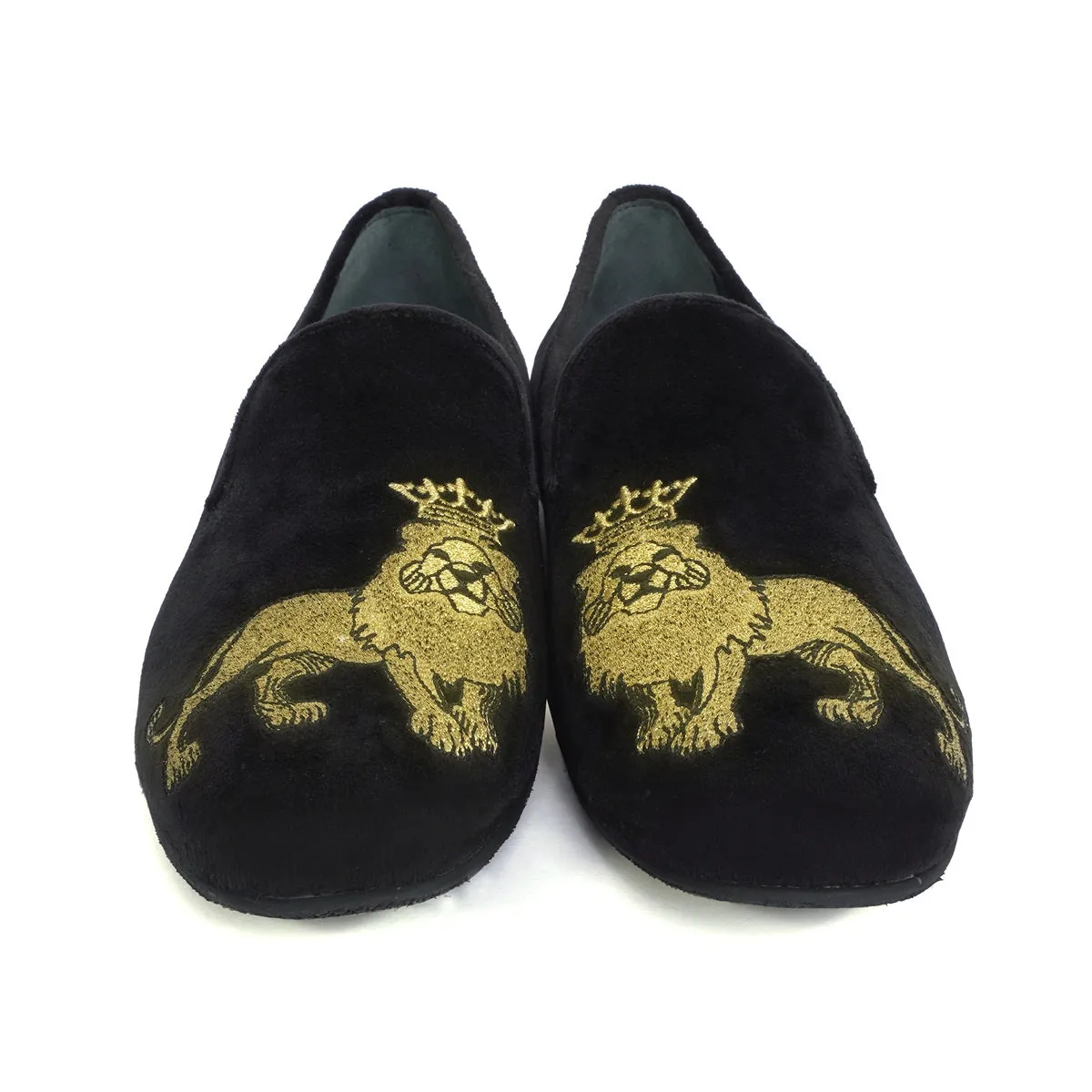 Custom Made Embroidered Lion Black velvet Slip-On Shoes for Men