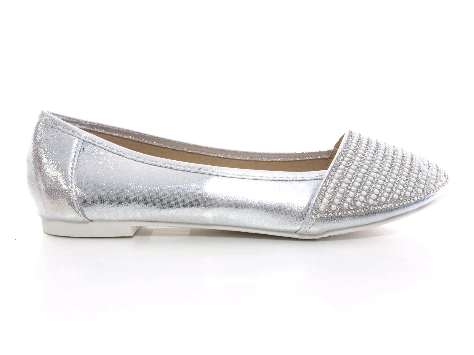 Damen Slipper Ballerina Loafer Mokassins  Slip On Flats Freizeit Silver # 1