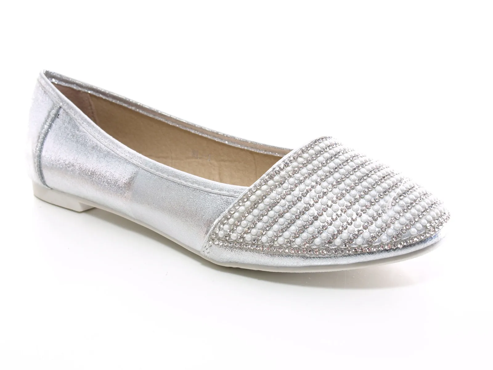 Damen Slipper Ballerina Loafer Mokassins  Slip On Flats Freizeit Silver # 1