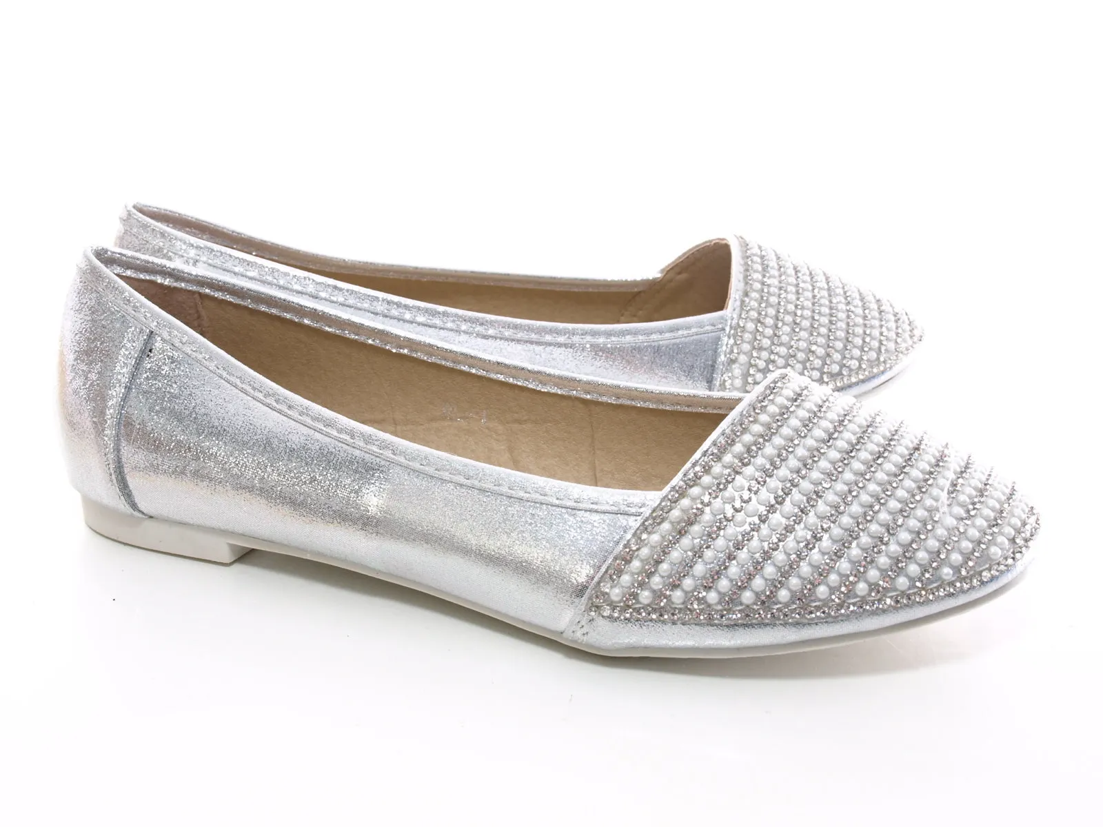 Damen Slipper Ballerina Loafer Mokassins  Slip On Flats Freizeit Silver # 1