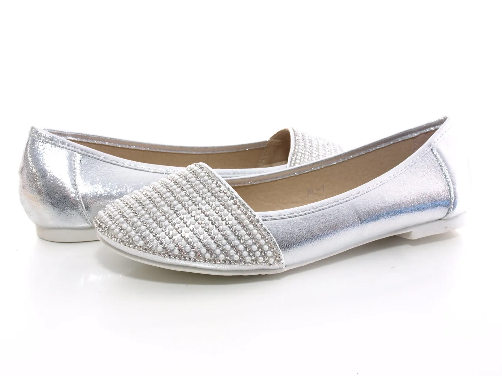 Damen Slipper Ballerina Loafer Mokassins  Slip On Flats Freizeit Silver # 1