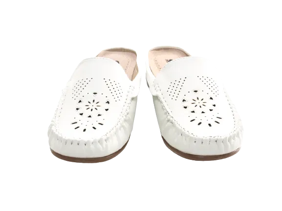 Damen Slipper Ballerina Loafer Mokassins Slip On Flats Freizeit White # 701