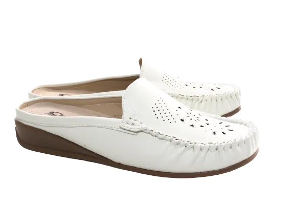 Damen Slipper Ballerina Loafer Mokassins Slip On Flats Freizeit White # 701