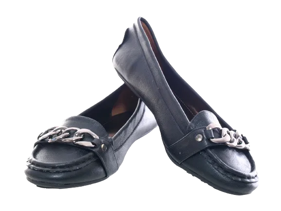 Damen Slipper Halbschuhe Ballerina Loafer Mokassins Slip On Flats Freizeit Black # 012