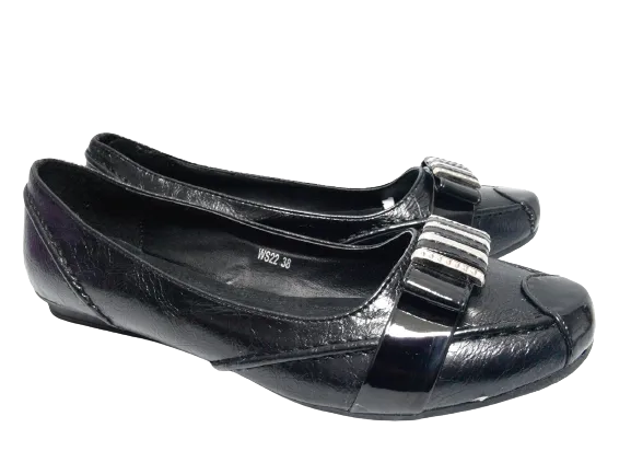 Damen Slipper Halbschuhe Ballerina Loafer Mokassins Slip On Flats Freizeit Black # 22