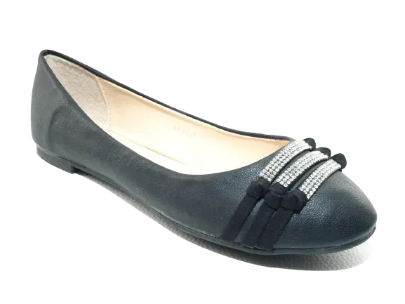 Damen Slipper Halbschuhe Ballerina Loafer Mokassins Slip On Flats Freizeit Black # 8382-7