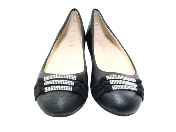 Damen Slipper Halbschuhe Ballerina Loafer Mokassins Slip On Flats Freizeit Black # 8382-7