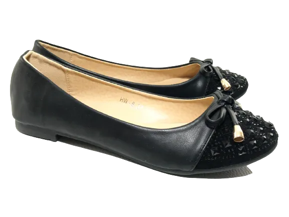 Damen Slipper Halbschuhe Ballerina Loafer Mokassins Slip On Flats Freizeit Black # 8