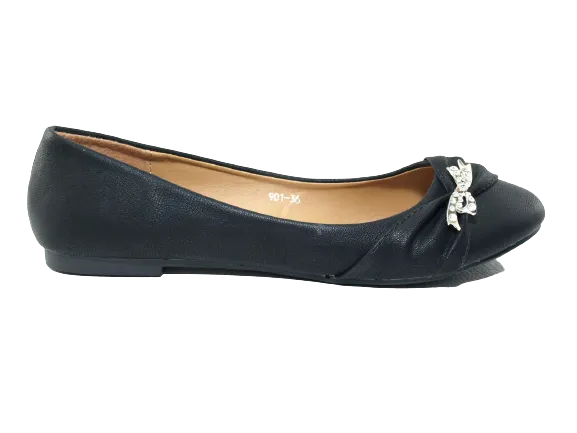 Damen Slipper Halbschuhe Ballerina Loafer Mokassins Slip On Flats Freizeit Black # 901-36