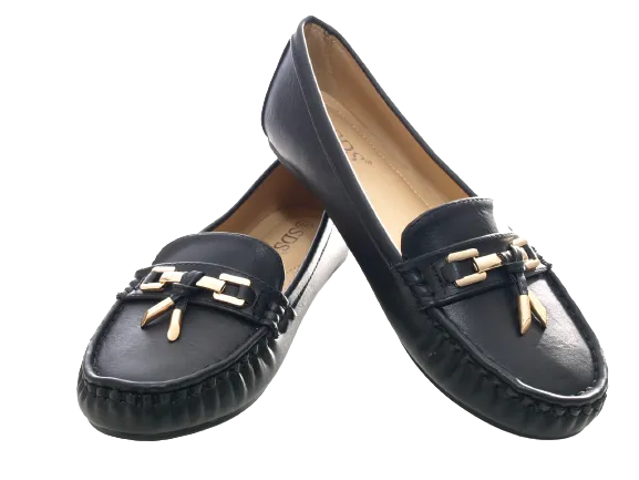 Damen Slipper Halbschuhe Ballerina Loafer Mokassins Slip On Flats Freizeit Black # 954