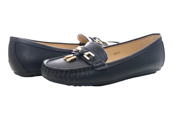 Damen Slipper Halbschuhe Ballerina Loafer Mokassins Slip On Flats Freizeit Black # 954