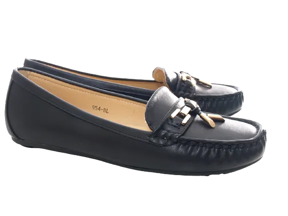 Damen Slipper Halbschuhe Ballerina Loafer Mokassins Slip On Flats Freizeit Black # 954