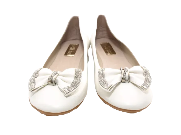 Damen Slipper Halbschuhe Ballerina Loafer Mokassins Slip On Flats Freizeit White # 38