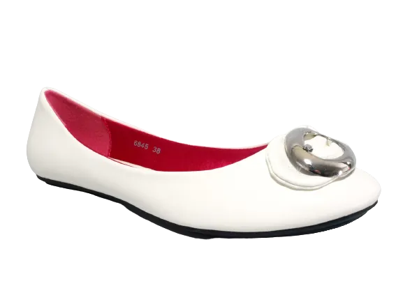 Damen Slipper Halbschuhe Ballerina Loafer Mokassins Slip On Flats Freizeit White # 6845