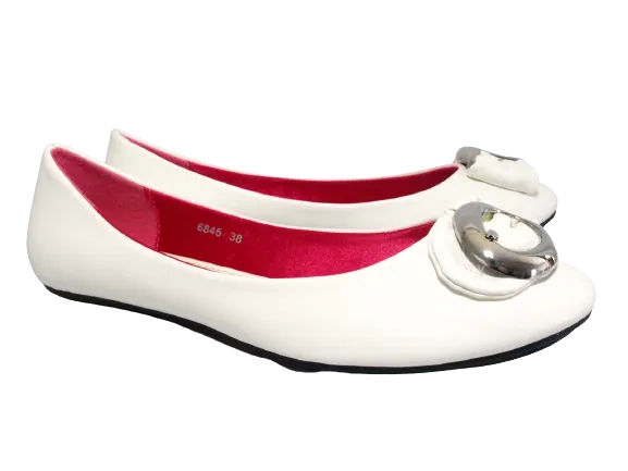 Damen Slipper Halbschuhe Ballerina Loafer Mokassins Slip On Flats Freizeit White # 6845