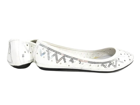 Damen Slipper Halbschuhe Ballerina Loafer Mokassins Slip On Flats Freizeit White # 688-21