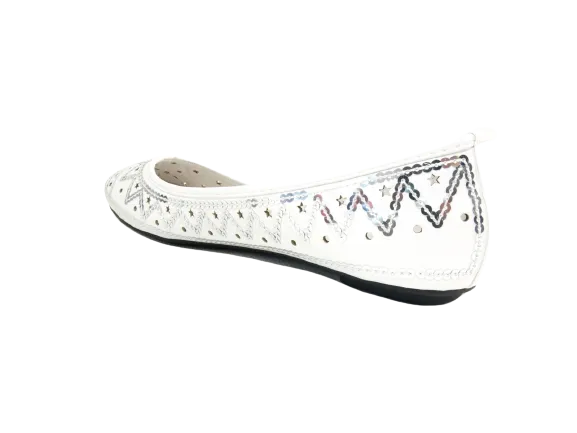 Damen Slipper Halbschuhe Ballerina Loafer Mokassins Slip On Flats Freizeit White # 688-21