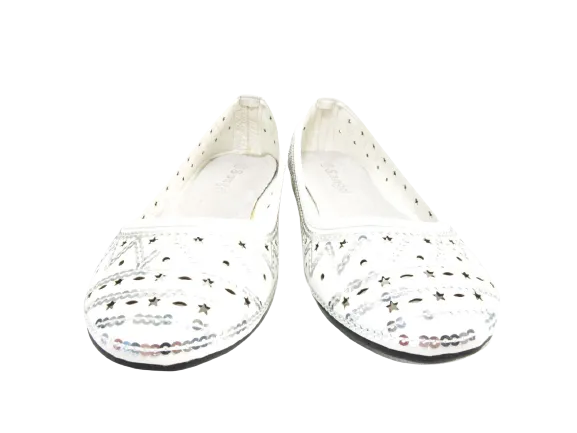 Damen Slipper Halbschuhe Ballerina Loafer Mokassins Slip On Flats Freizeit White # 688-21