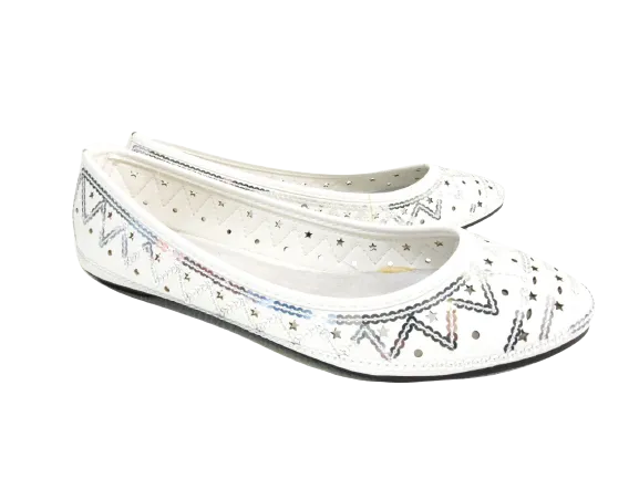 Damen Slipper Halbschuhe Ballerina Loafer Mokassins Slip On Flats Freizeit White # 688-21