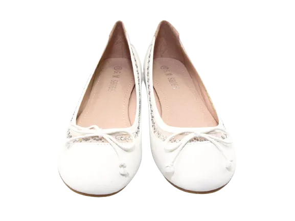 Damen Slipper Halbschuhe Ballerina Loafer Mokassins Slip On Flats Freizeit White # 88-11