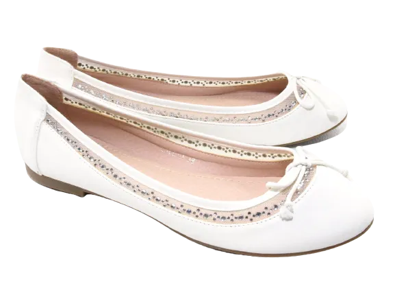 Damen Slipper Halbschuhe Ballerina Loafer Mokassins Slip On Flats Freizeit White # 88-11